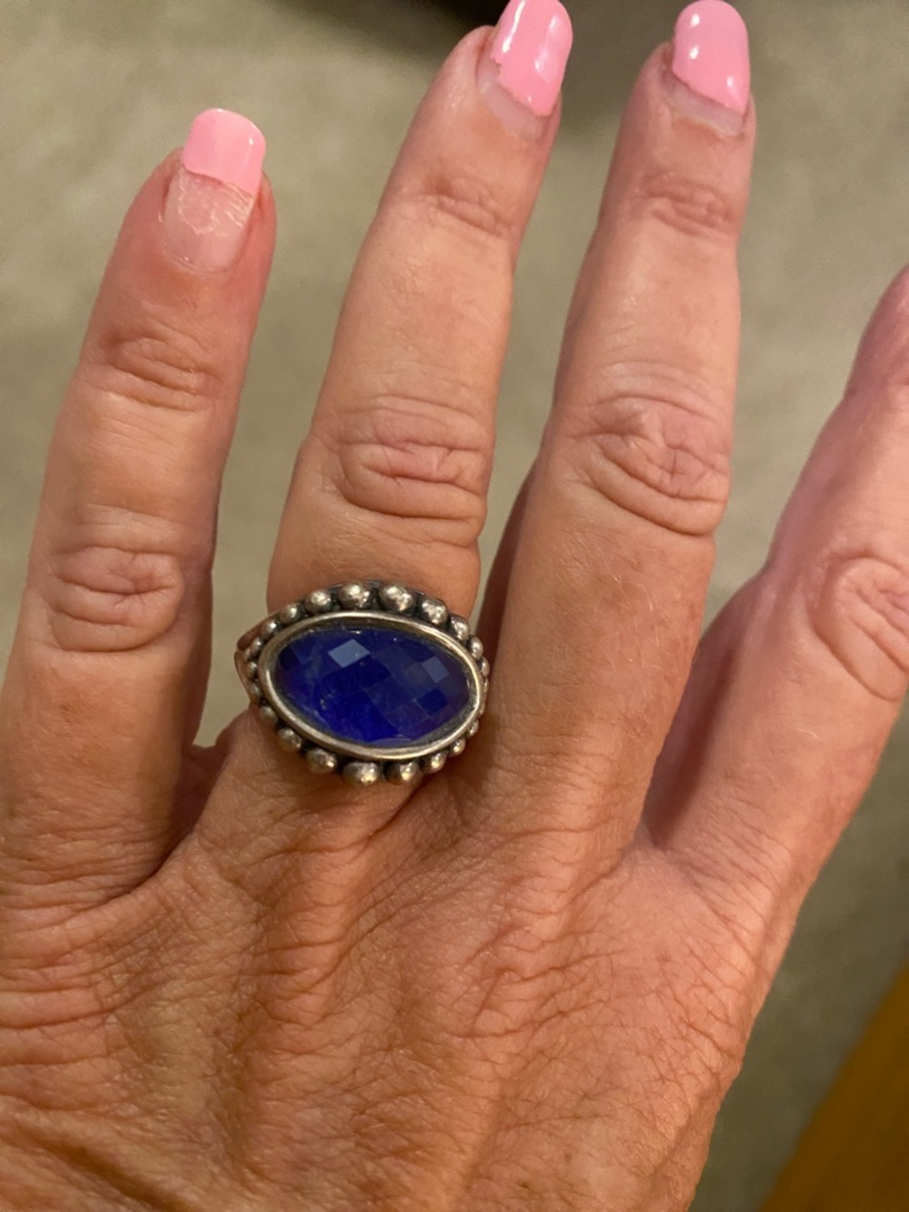 LAGOS Silver Ring with Deep Blue Oval Stone